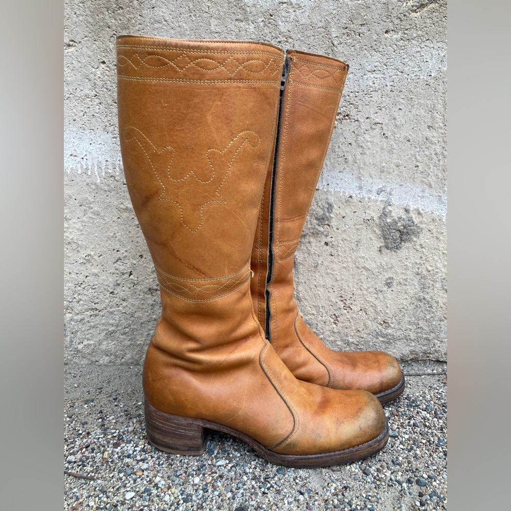 FRYE True Vintage Campus Boots Rare Black Label 70s Tall Square Toe Western 8